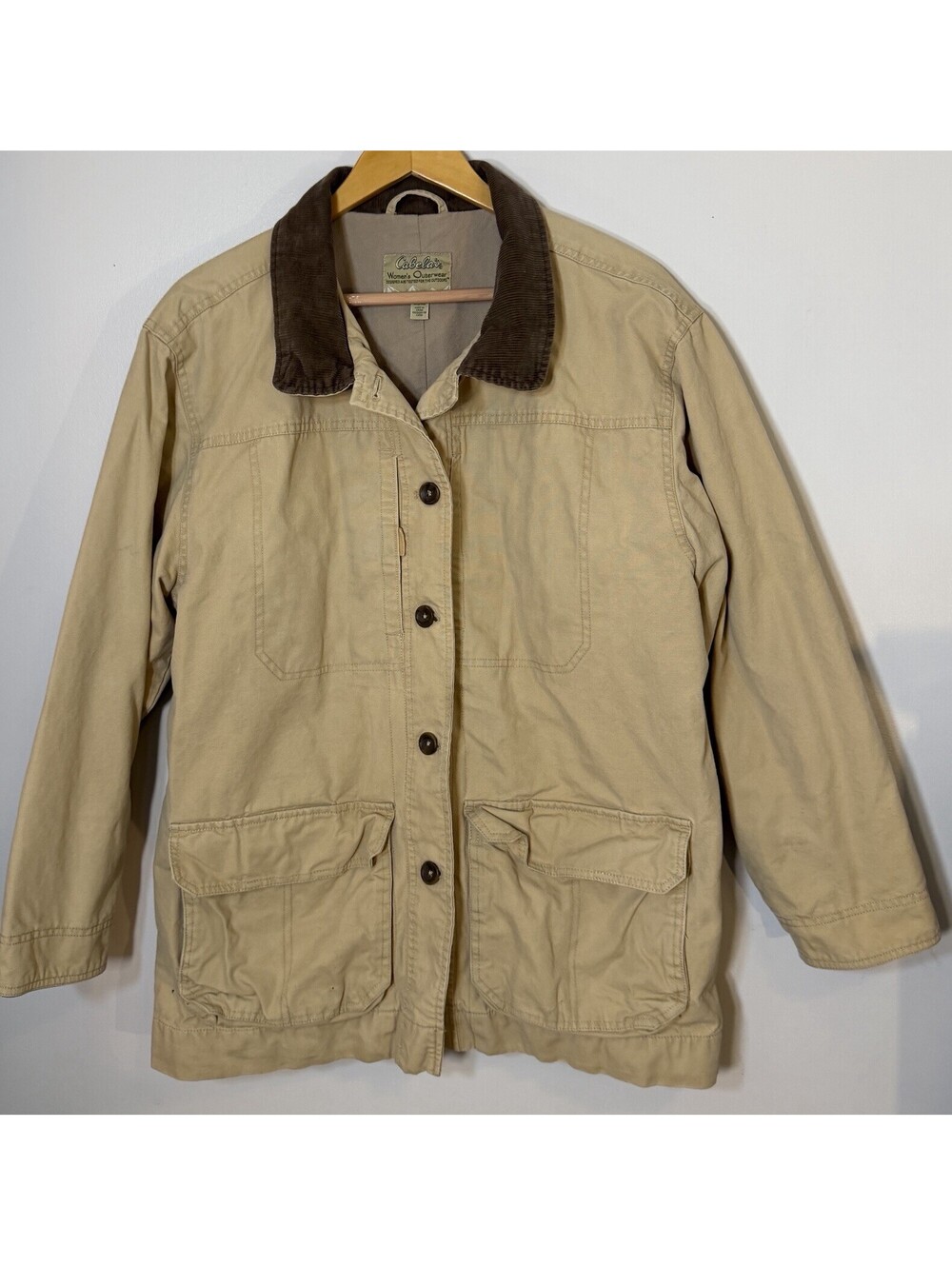 Cabela’s VTG Canvas Barn Chore Jacket 2X Tan Corduroy Collar Coat Big Pockets